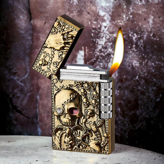 Engraved Skull Lighter, Creative Grinding Wheel Butane Lighter