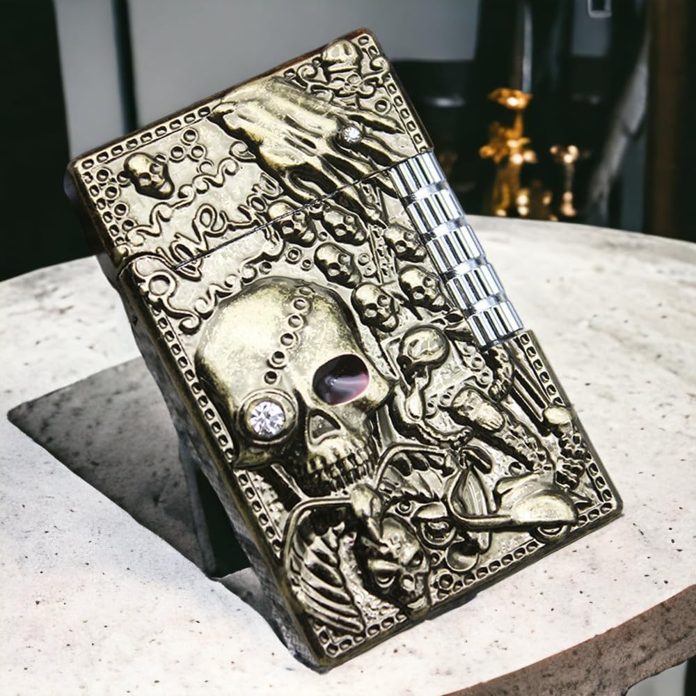 Engraved Skull Lighter, Creative Grinding Wheel Butane Lighter