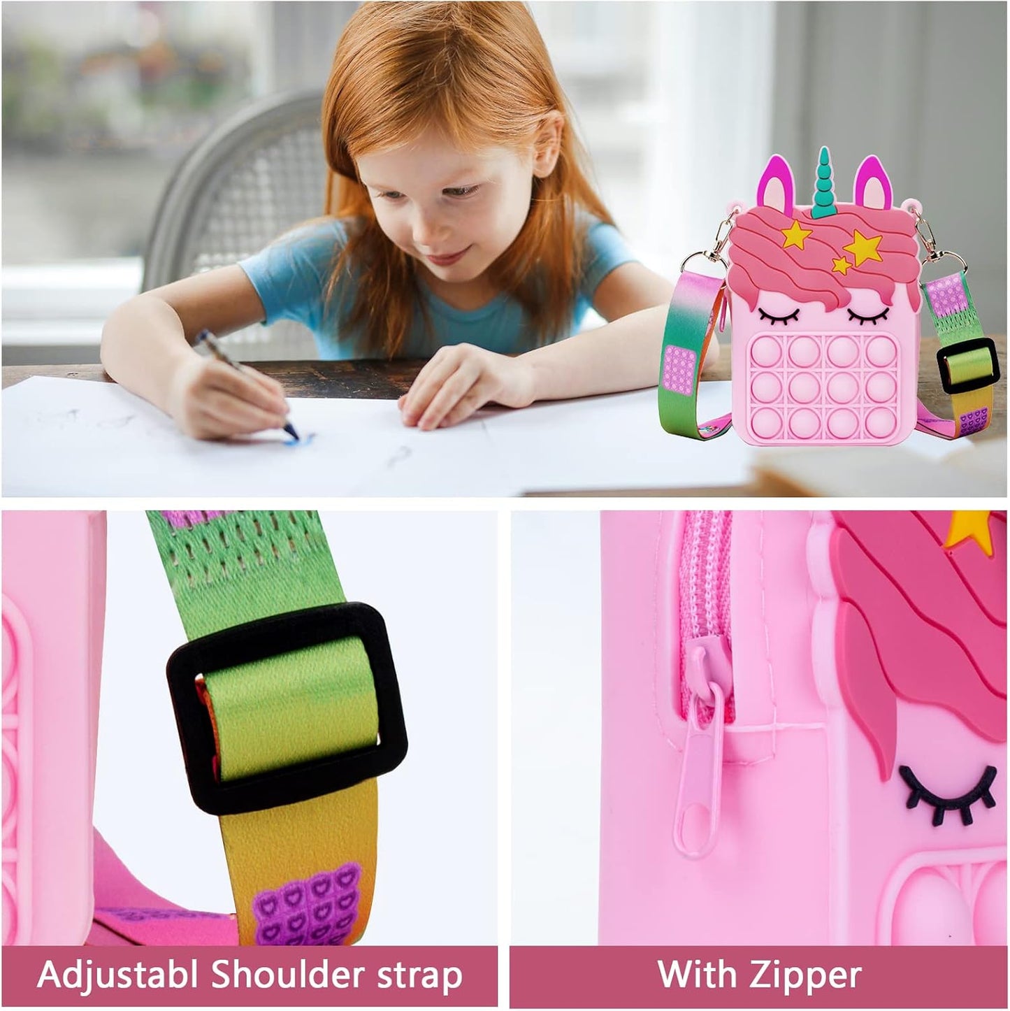 Light Pink Unicorn Pop it Purse