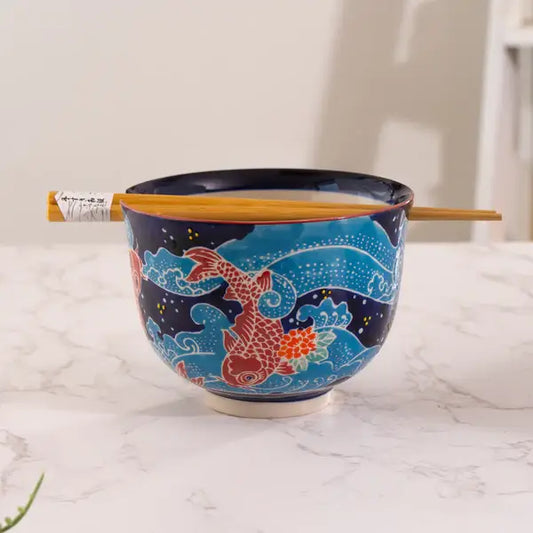 Koi Fish Design 18oz Bowl With Chopsticks Set