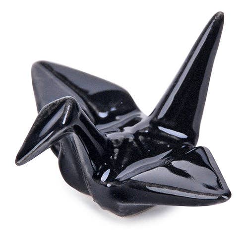 Origami Crane Porcelain Chopsticks Rest 2"L Black