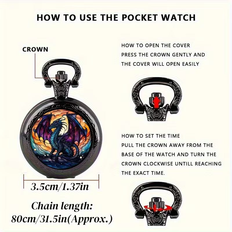 Colorful Dragon Pocket Watch Necklace