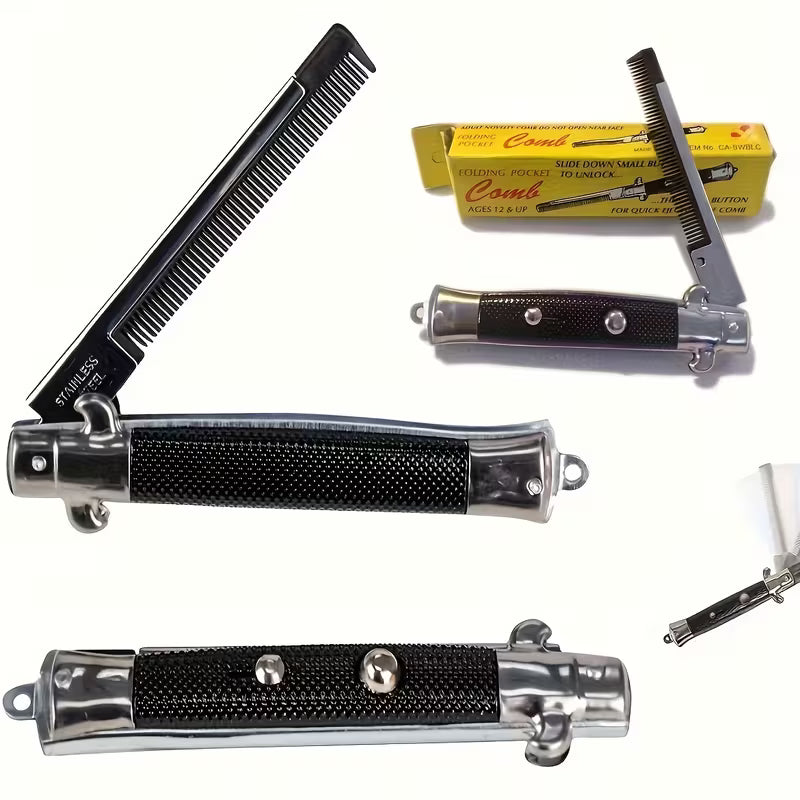 Folding Spring Comb - Fine-Toothed Portable Hair Styling Comb with Spring-Loaded Teeth