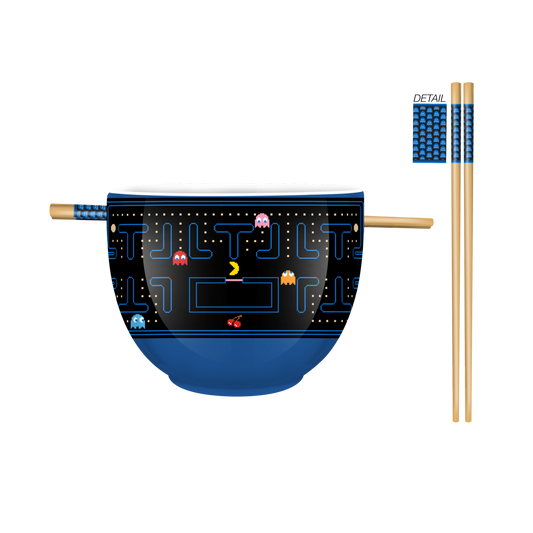 Pacman Game Screen 20oz Ceramic Ramen Bowl with Chopsticks