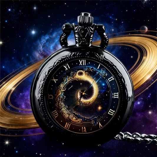 Galaxy Swirl Glass Round Quartz Pocket Watch