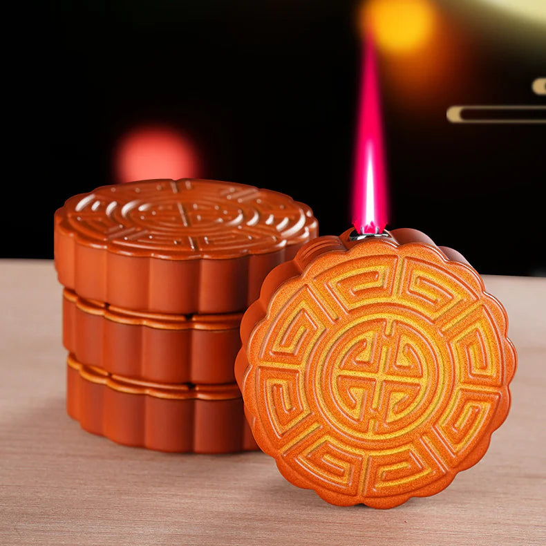 Moon-Cake Lighter Windproof Butane Refillable Red Flame