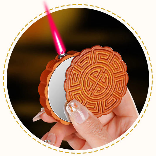 Moon-Cake Lighter Windproof Butane Refillable Red Flame