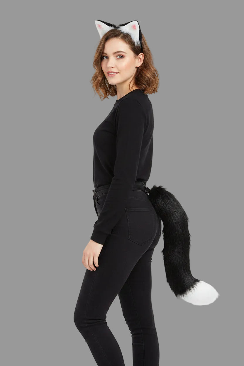 Black and White With Pink Ears and Tail Cosplay