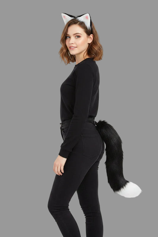 Black and White With Pink Ears and Tail Cosplay