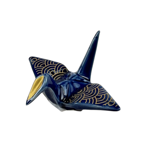 Origami Crane Porcelain Chopsticks Rest 2"L Seigaiha Navy (12/288)