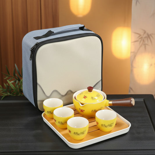 Cute Yellow Tea Set with Travel Case and Tray
