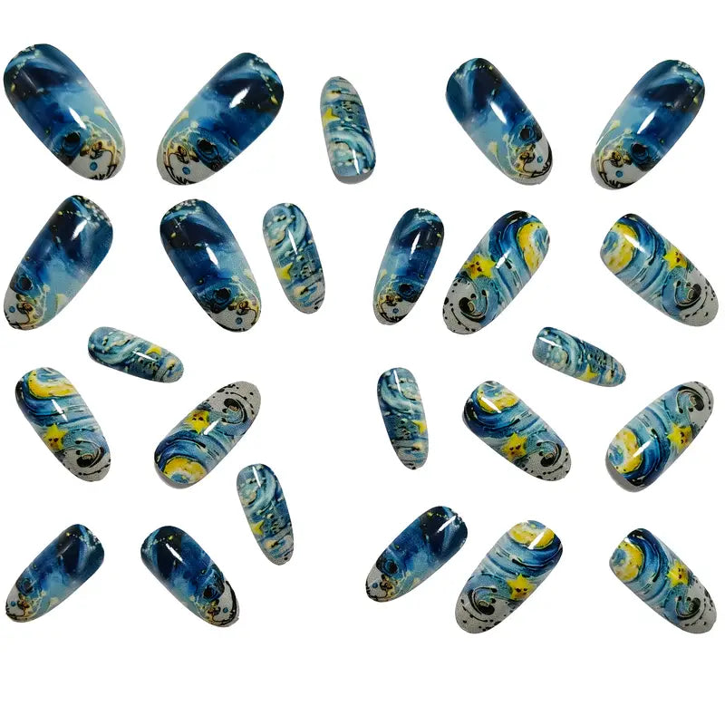 24pcs Van Gogh Starry Night Press On Nails