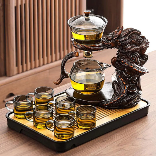 Glass Automatic Dragon Tea Set, with Tray.