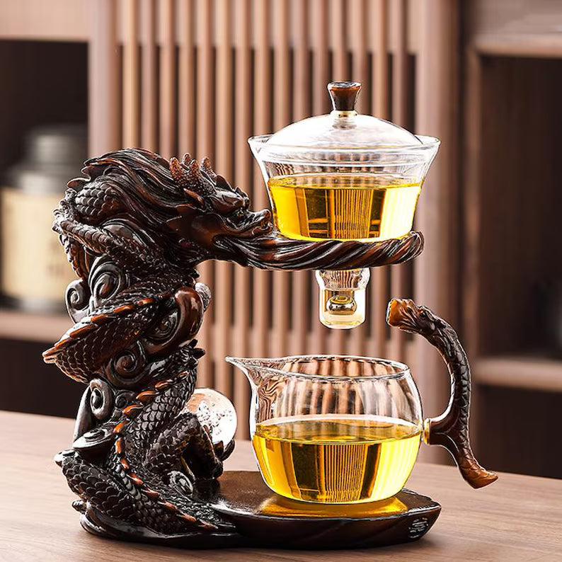 Glass Automatic Dragon Tea Set, with Tray.