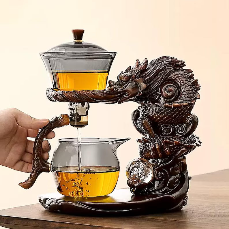 Glass Automatic Dragon Tea Set, with Tray.