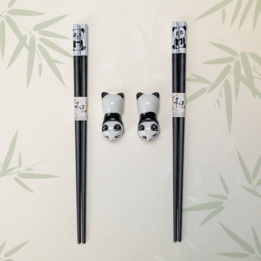 Panda 2 Pair Chopsticks and Chopstick Holders Gift Set