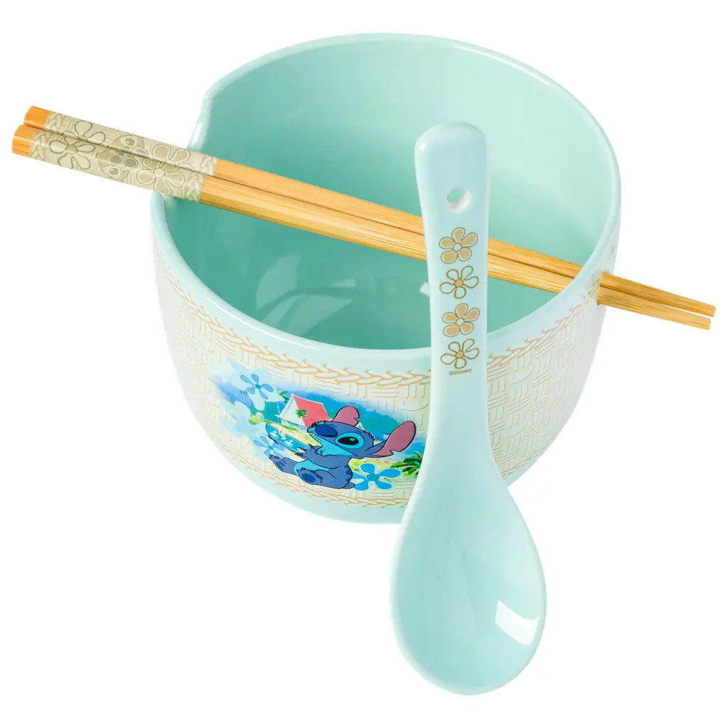 Lilo and Stitch Eating Noodles 20oz Ceramic Ramen Bowl Silver Buffalo