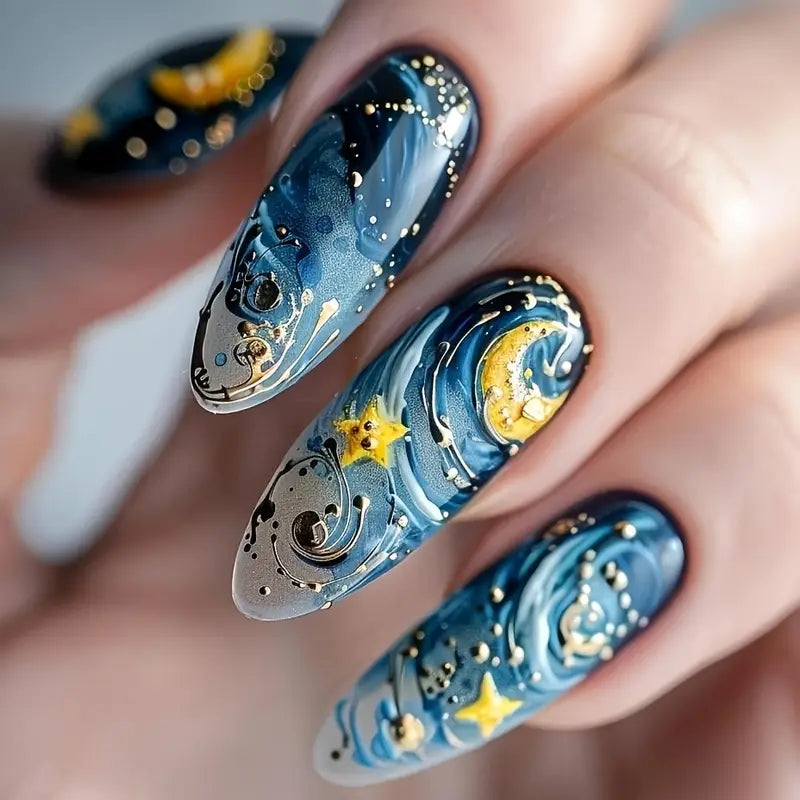 24pcs Van Gogh Starry Night Press On Nails