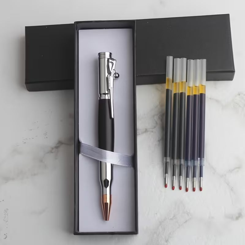 high-end and creative bullet shaped tactical pen gun shaped pen Metal Black