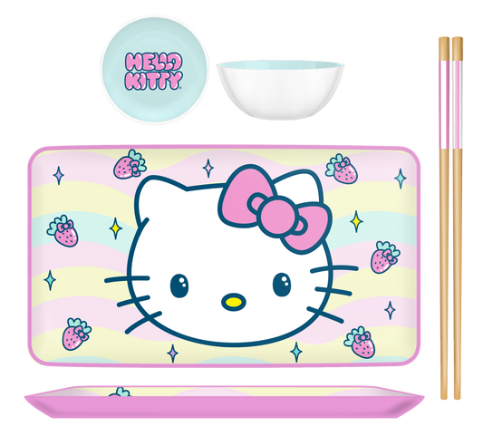 Hello Kitty Face And Strawberries 3pc Ceramic Sushi Set