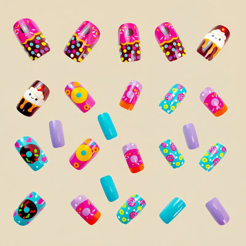 24pcs Set of Donut & Cupcake Press On Nails