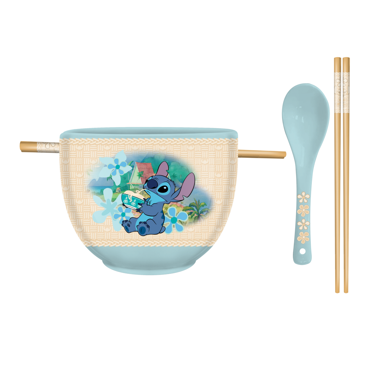 Lilo and Stitch Eating Noodles 20oz Ceramic Ramen Bowl w/ Chopsticks and Spoon.
