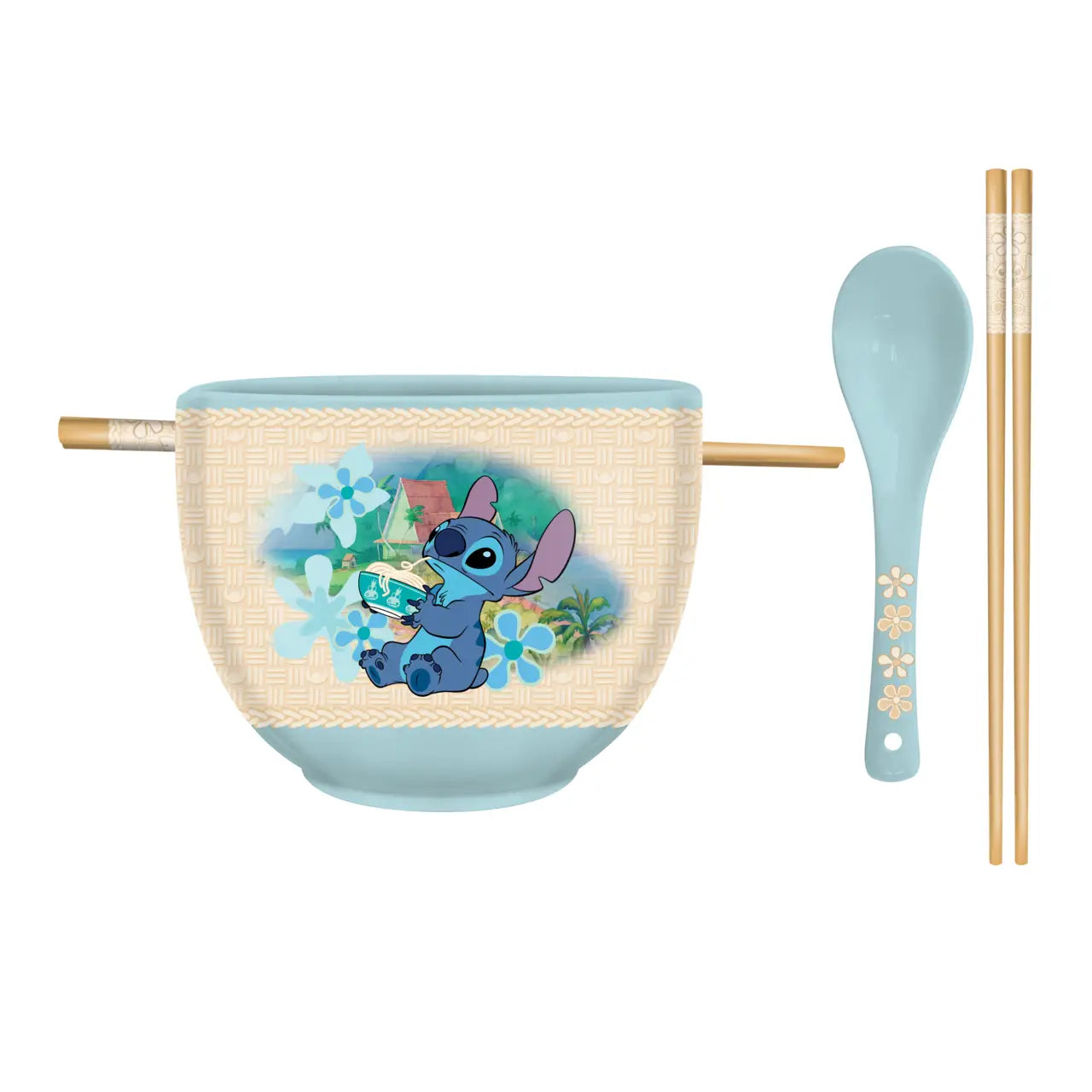 Lilo and Stitch Eating Noodles 20oz Ceramic Ramen Bowl Silver Buffalo