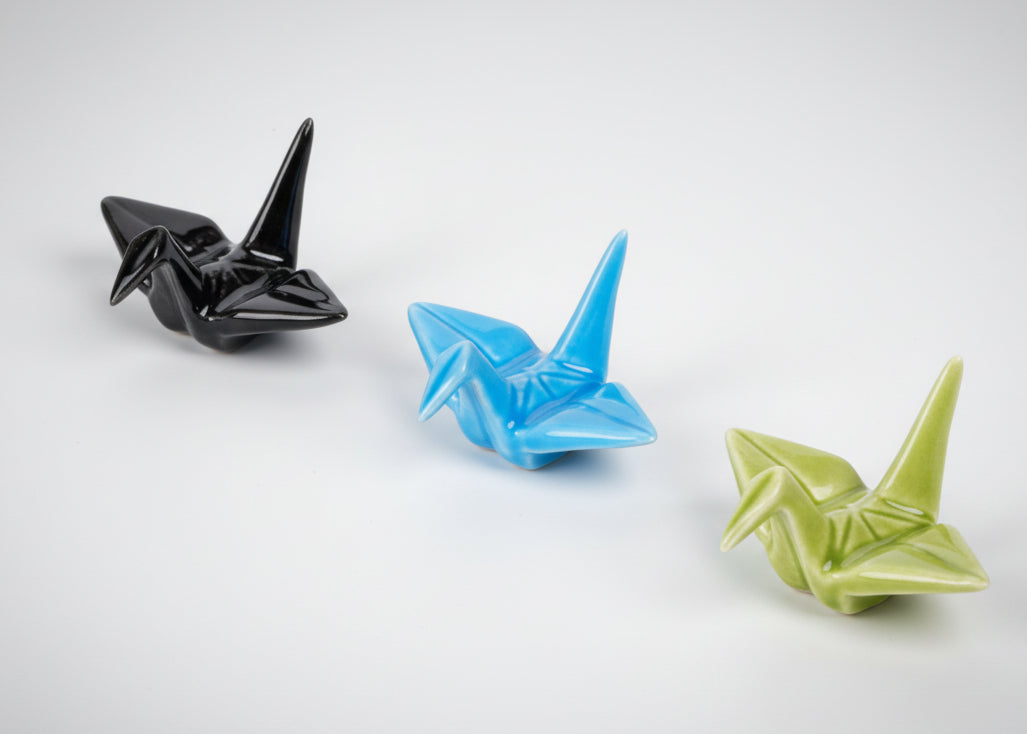 Origami Crane Porcelain Chopsticks Rest Set of 3