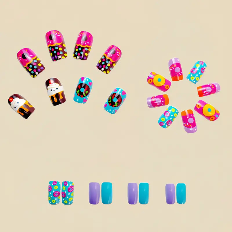 24pcs Set of Donut & Cupcake Press On Nails