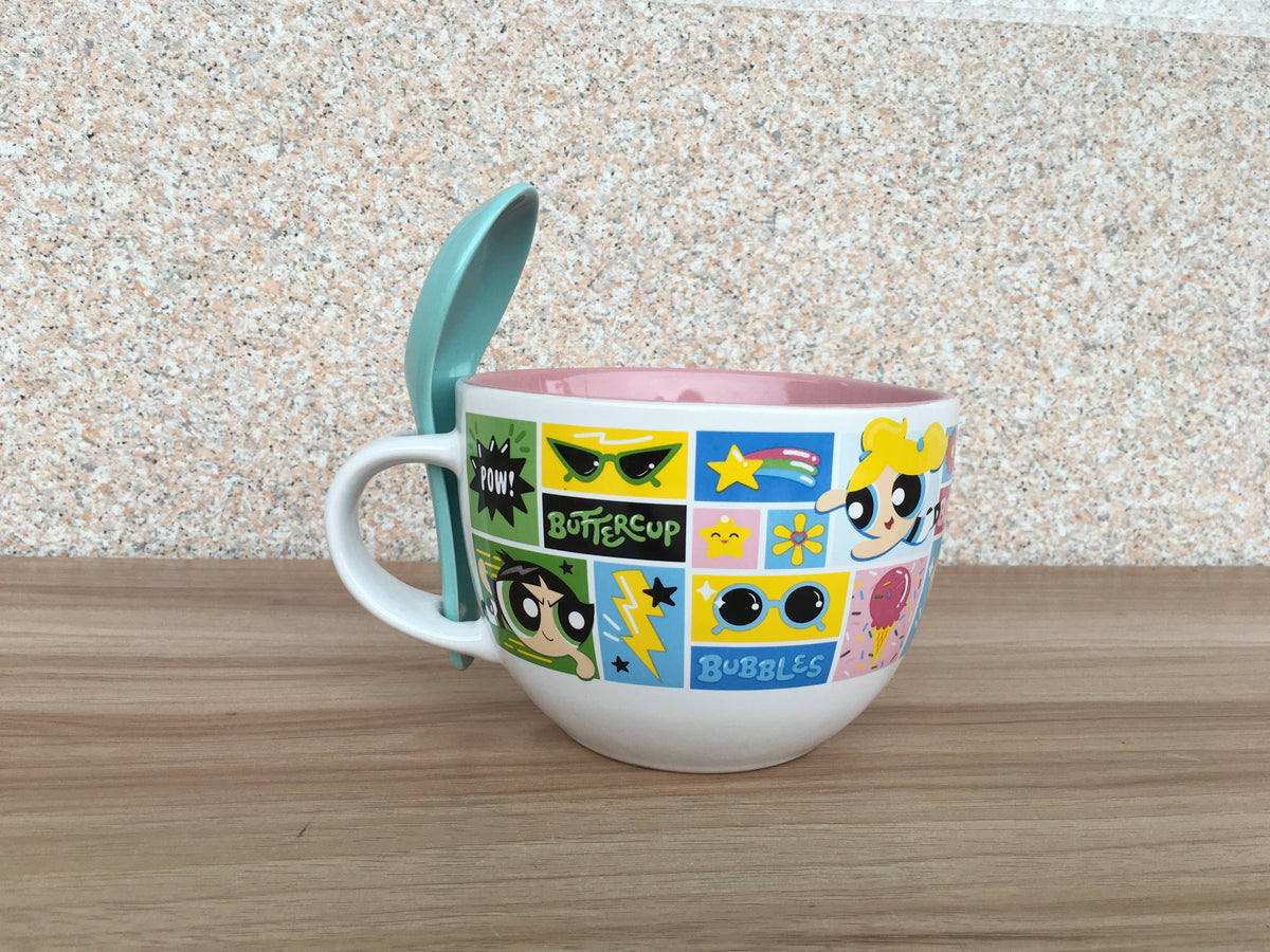 THE POWERPUFF GIRLS TRIO 24oz Ceramic Soup Mug w/ Spoon