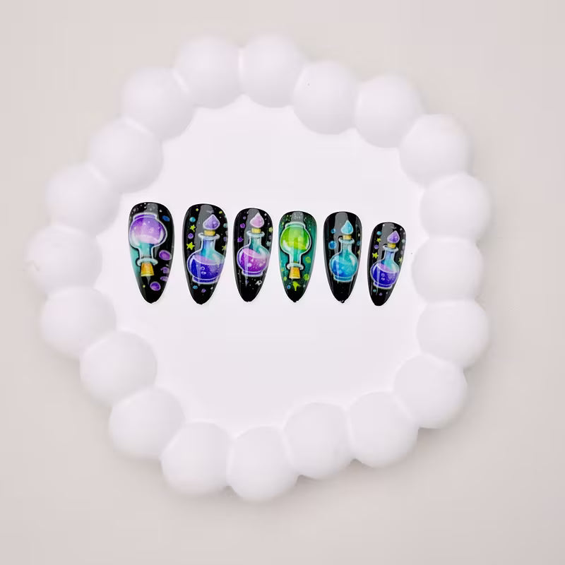 Mystical Magic Potion Bottle Nail Art: Dreamy and Eye-Catching Waterdrop Nails, 24pcs