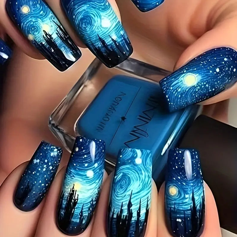 24pcs Van Gogh Starry Night Inspired Press-On Nails