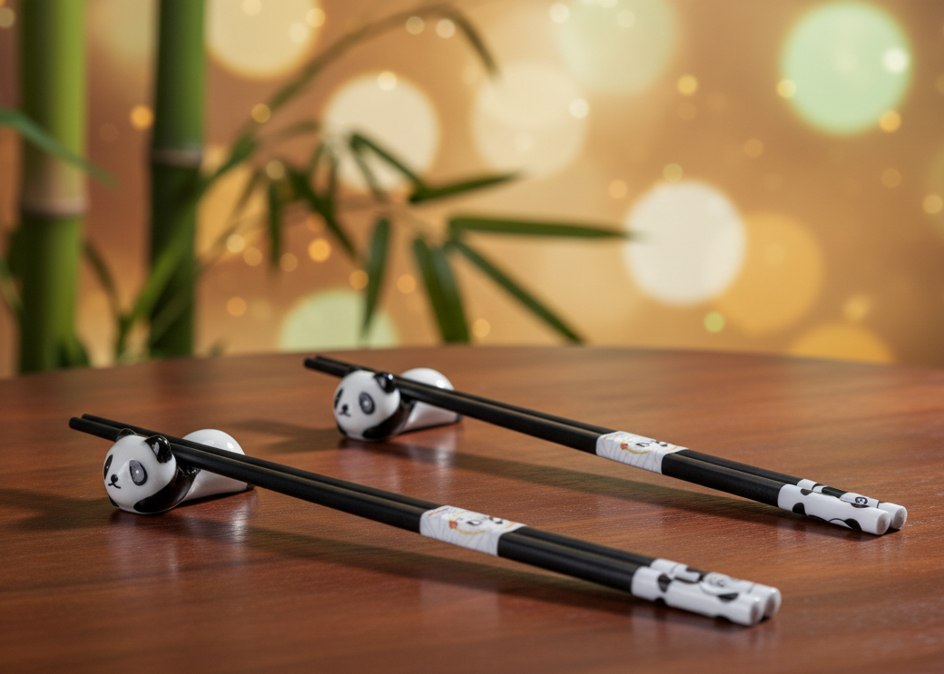 Panda 2 Pair Chopsticks and Chopstick Holders Gift Set