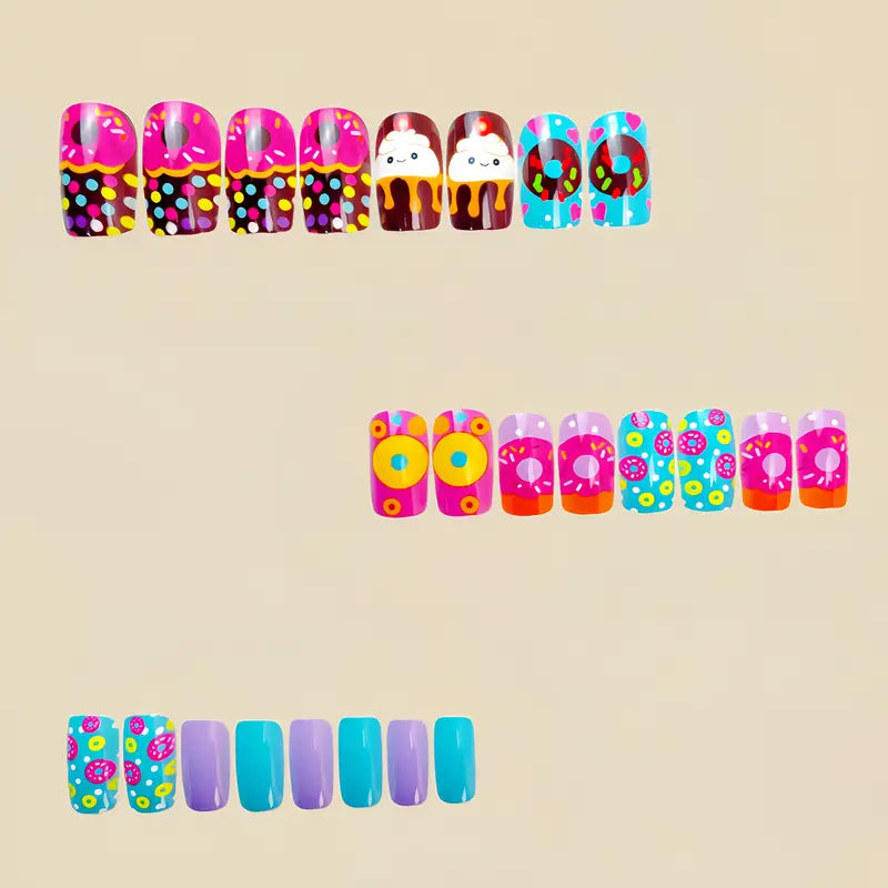 24pcs Set of Donut & Cupcake Press On Nails