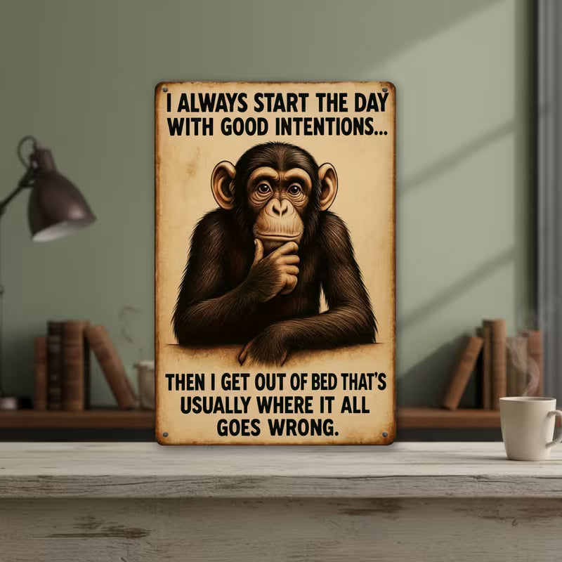Wooden Funny Monkey Sign - Fun Monkey Quote Wooden Decoration