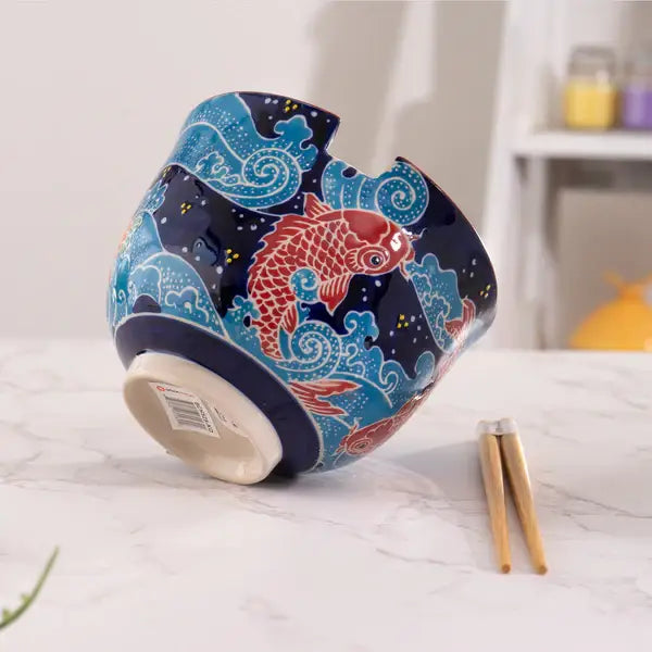 Koi Fish Design 18oz Bowl With Chopsticks Set