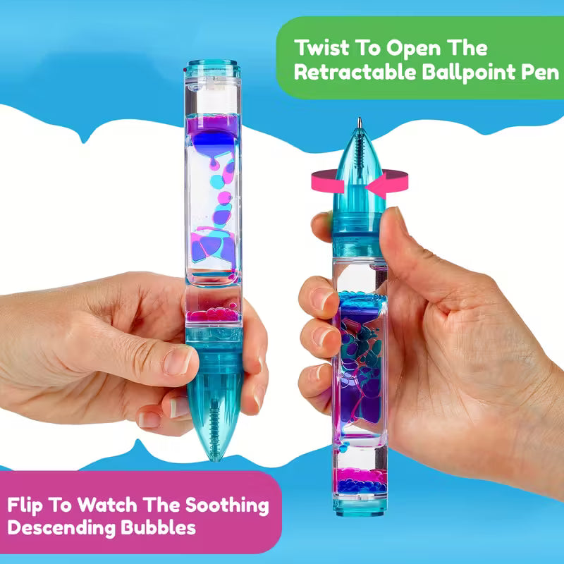 3pcs Vibrant Liquid Motion Bubbles Retractable Ballpoint Pens - Colorful Ink Design Tip, Plastic, Ideal for School & Office Supplies, Creative Writing Tool