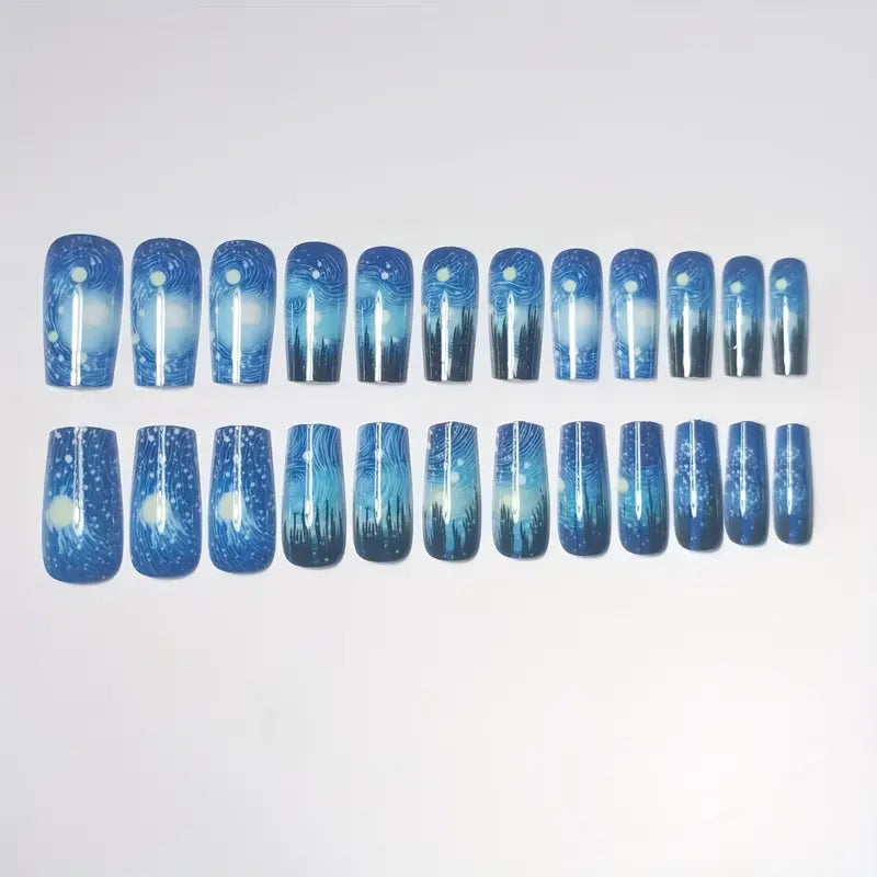 24pcs Van Gogh Starry Night Inspired Press-On Nails