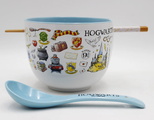 Harry Potter Hogwarts Destination 20oz Ceramic Ramen Noodle Rice Bowl Silver Buffalo