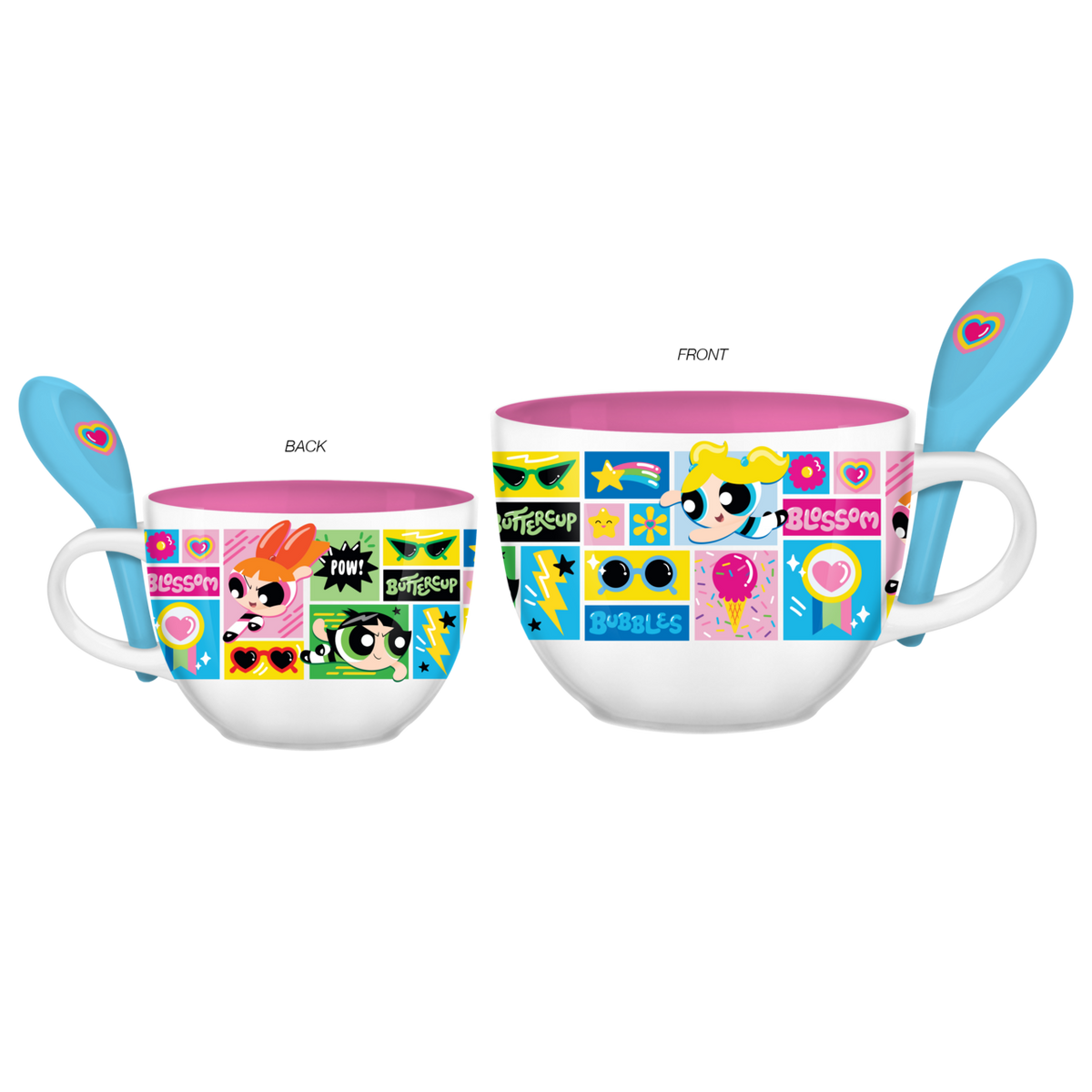 THE POWERPUFF GIRLS TRIO 24oz Ceramic Soup Mug w/ Spoon