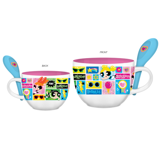 THE POWERPUFF GIRLS TRIO 24oz Ceramic Soup Mug w/ Spoon