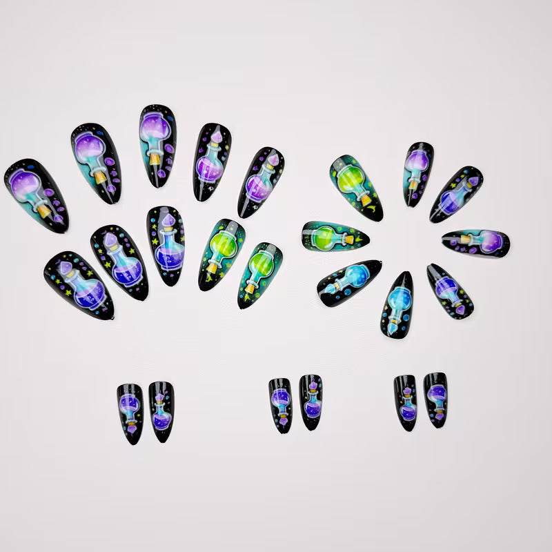Mystical Magic Potion Bottle Nail Art: Dreamy and Eye-Catching Waterdrop Nails, 24pcs