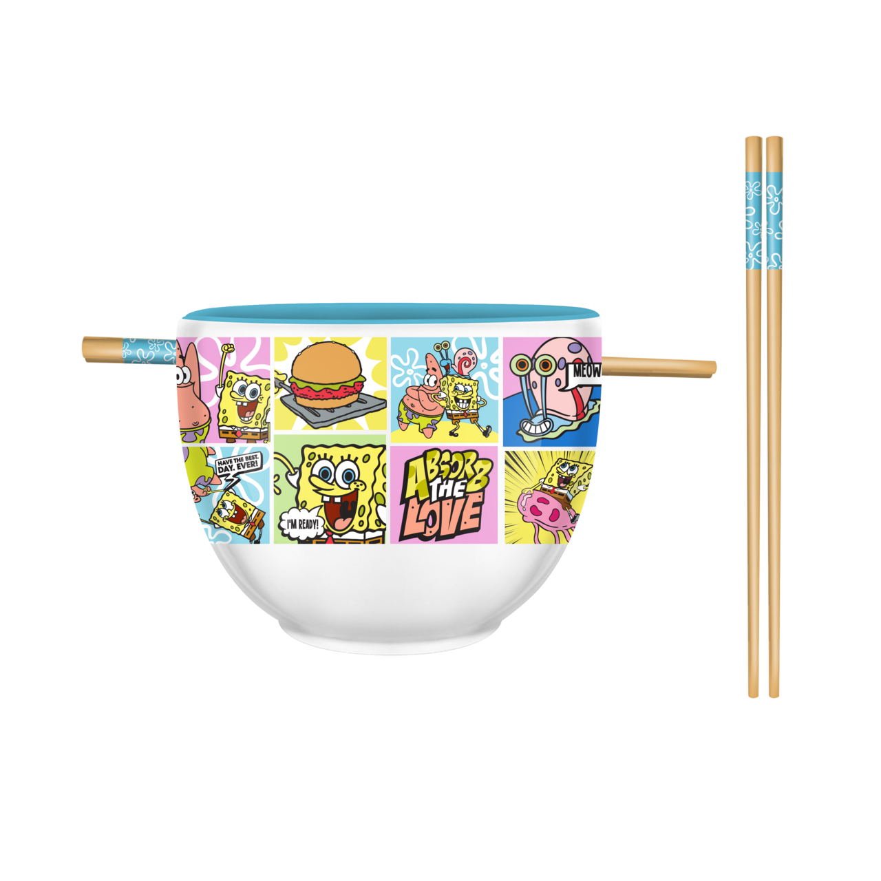 Spongebob Comic Panels 20oz Ceramic Ramen Bowl w/ Chopsticks