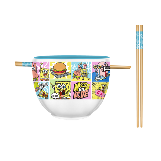 Spongebob Comic Panels 20oz Ceramic Ramen Bowl w/ Chopsticks