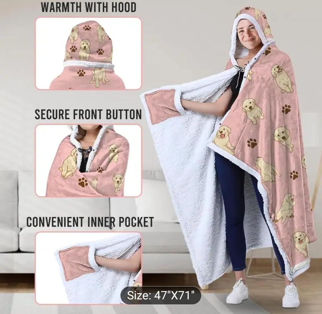 Fleece Blanket Hoodie Dog Print