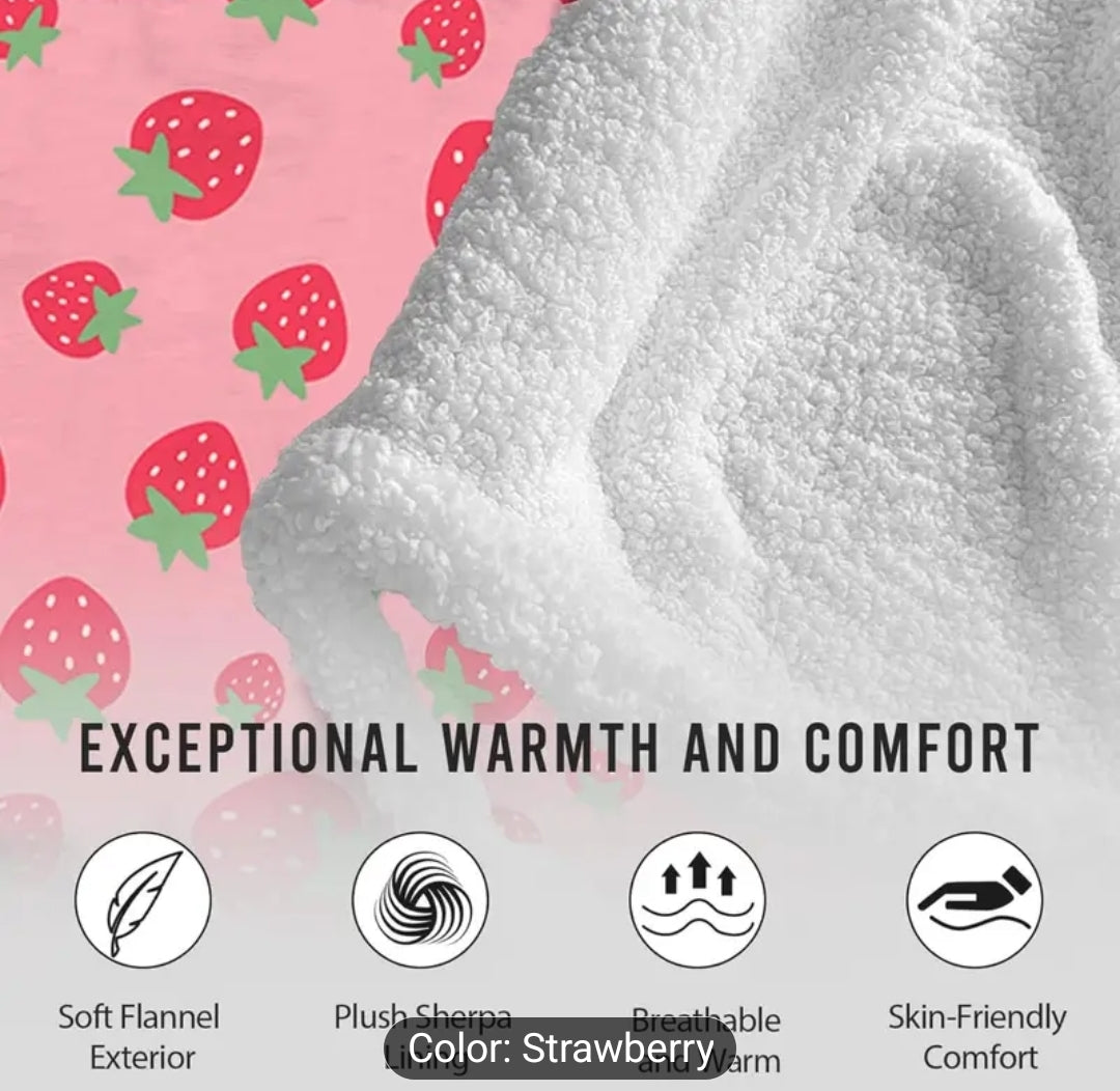 Fleece Blanket Hoodie Strawberry