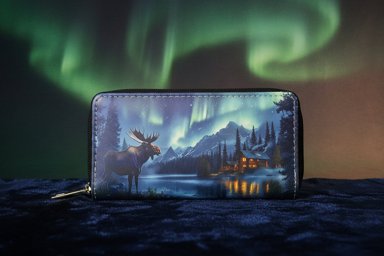 Alaskan Northern Lights Moose Wallet Women's