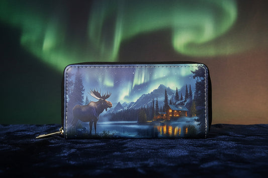 Alaskan Northern Lights Moose Wallet Women's
