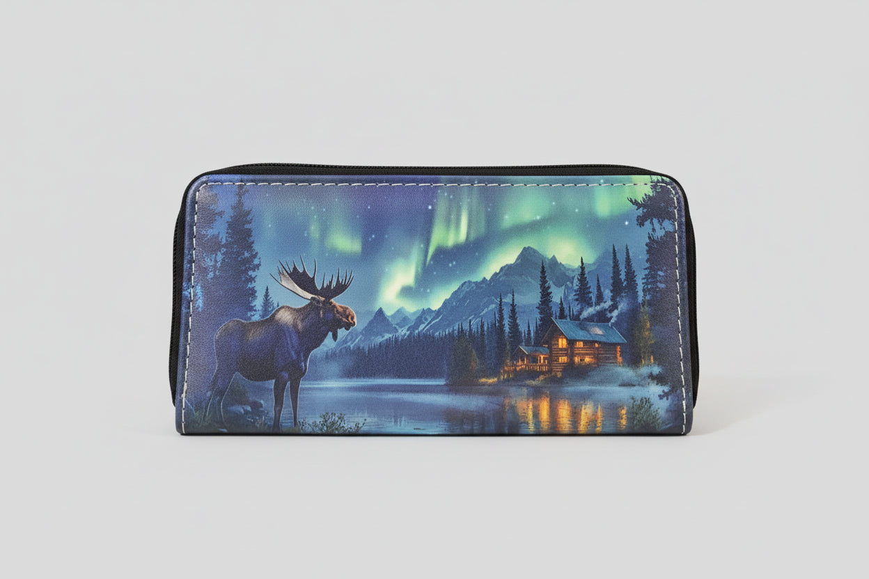Alaskan Northern Lights Moose Wallet Women's