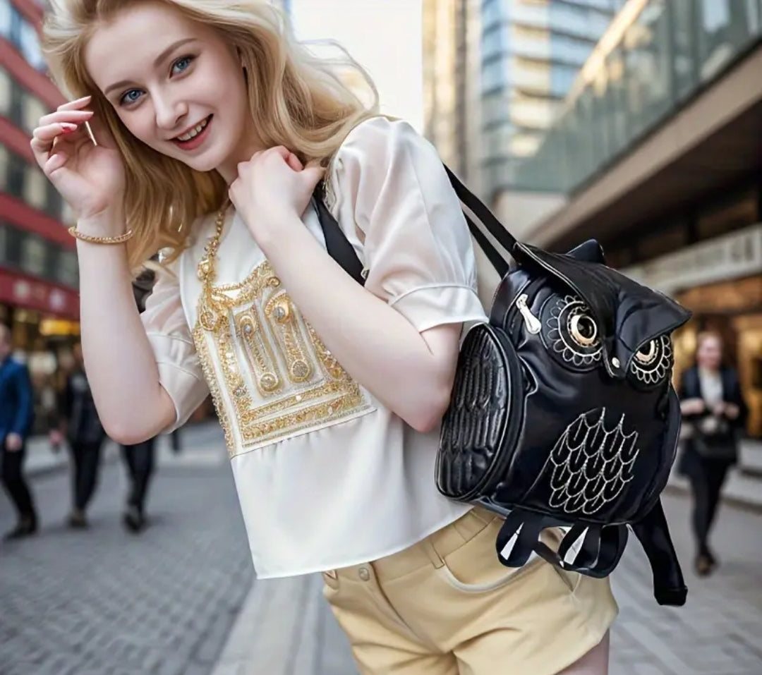 Black Owl Backpack Bag